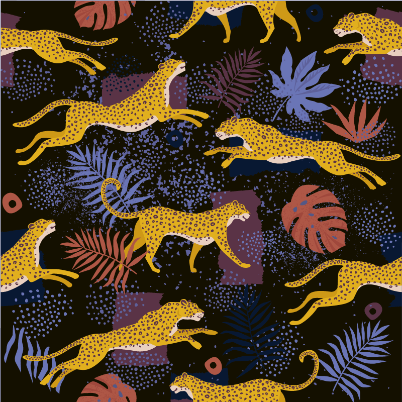 Vinylmatta djur tropiska blad leoparder - Tenstickers