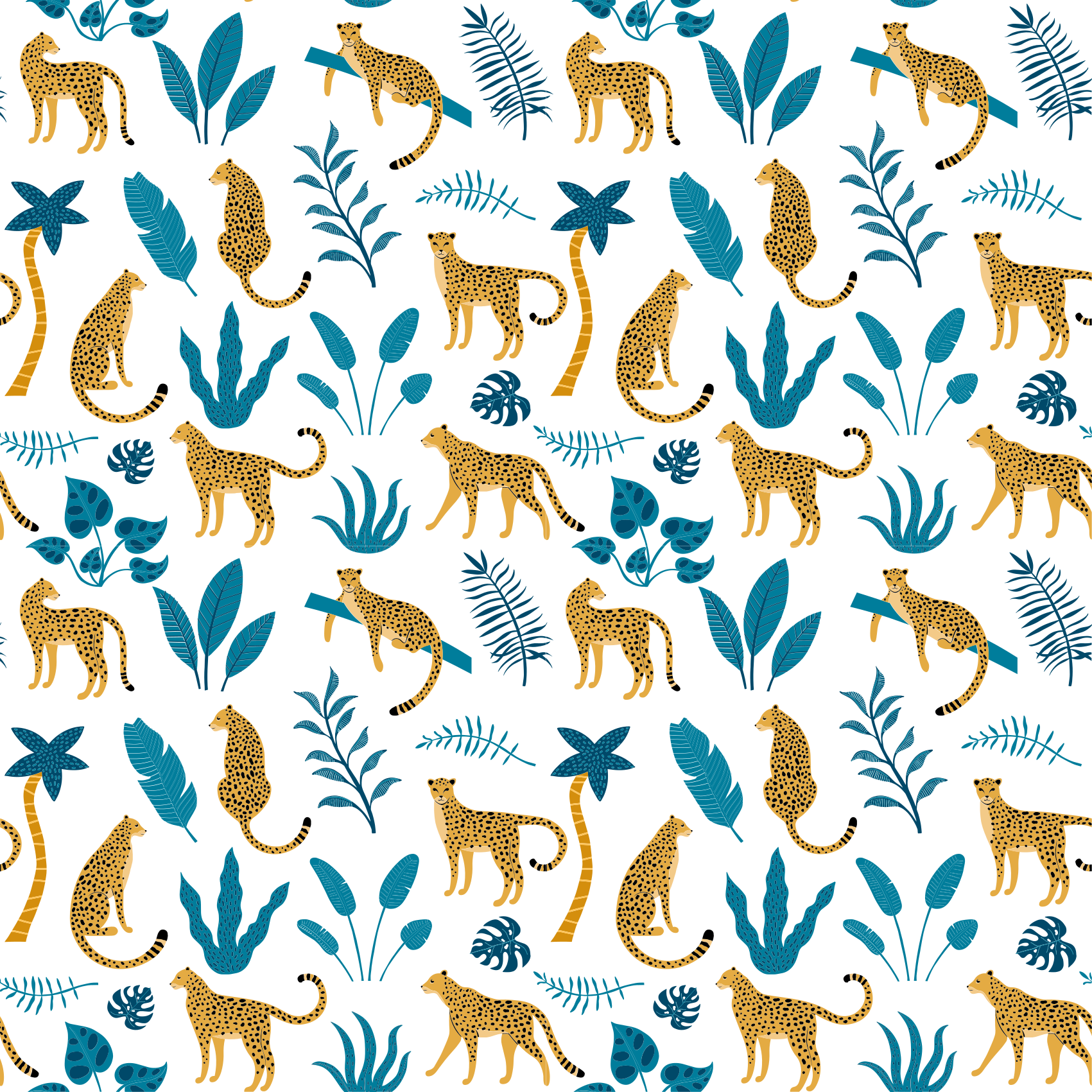 Vinylmatta djur botaniska och leoparder - Tenstickers