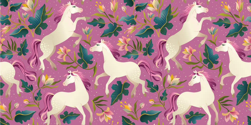 Vinylmatta djur rosa och blommig hästdesign - Tenstickers