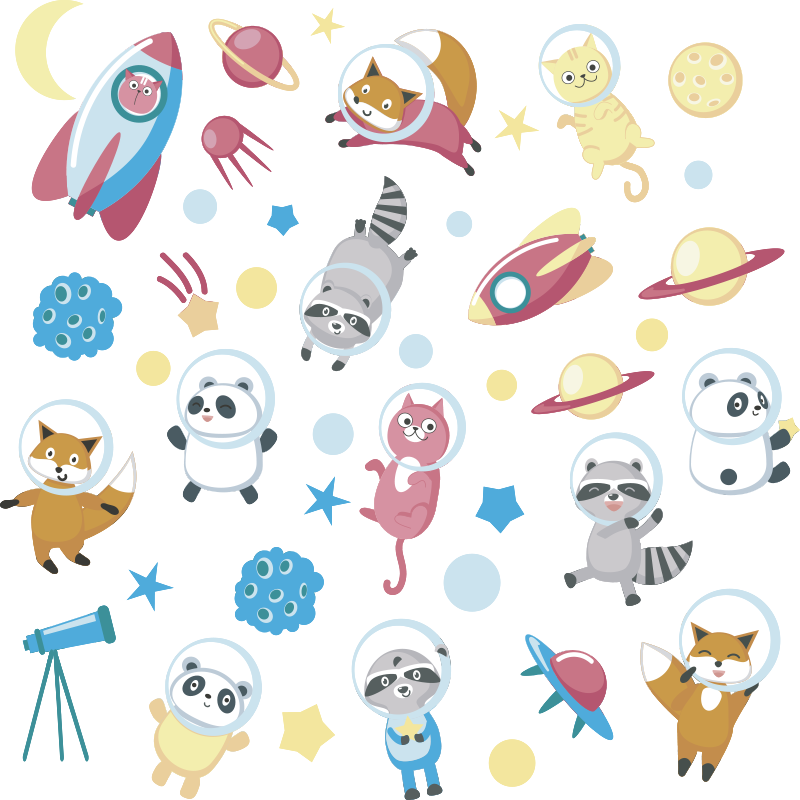 Vinylmatta djur söt djur astronauter - Tenstickers