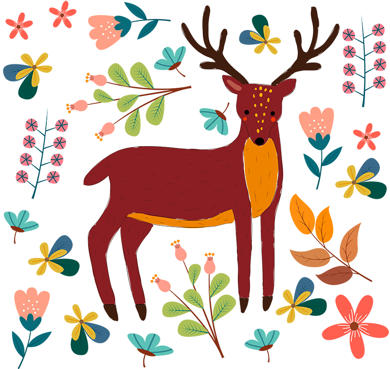 Vinylmatta djur med lekfull hjortillustration - Tenstickers