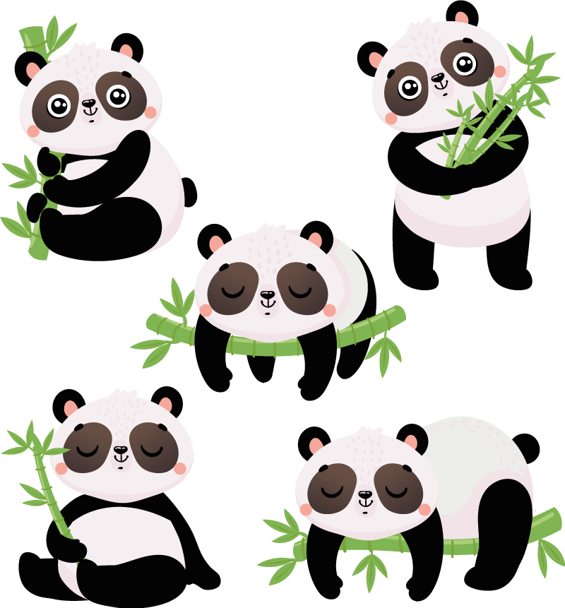 Vinylmatta djur med söta pandateckningar - Tenstickers