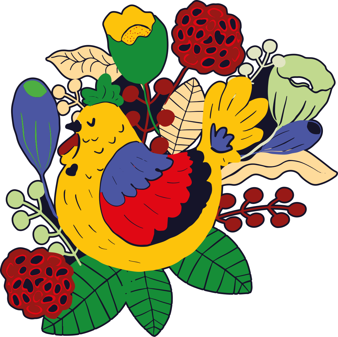 Vinylmatta djur färgglad fågelblomma - Tenstickers