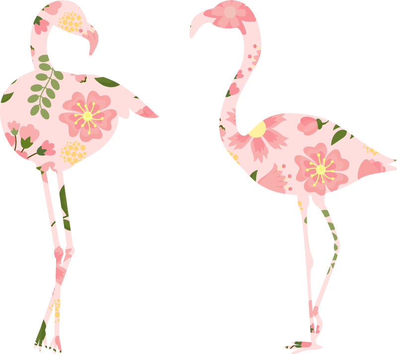 Vinylmatta djur flamingo blommönster - Tenstickers