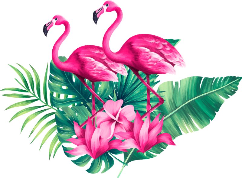 Vinylmatta djur flamingos och foliage - Tenstickers