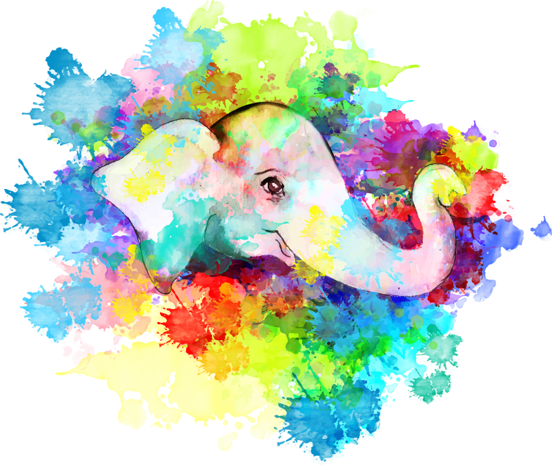 Vinylmatta djur färgglad elefant splash - Tenstickers
