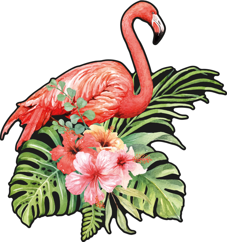 Vinylmatta djur flamingo med blommor - Tenstickers