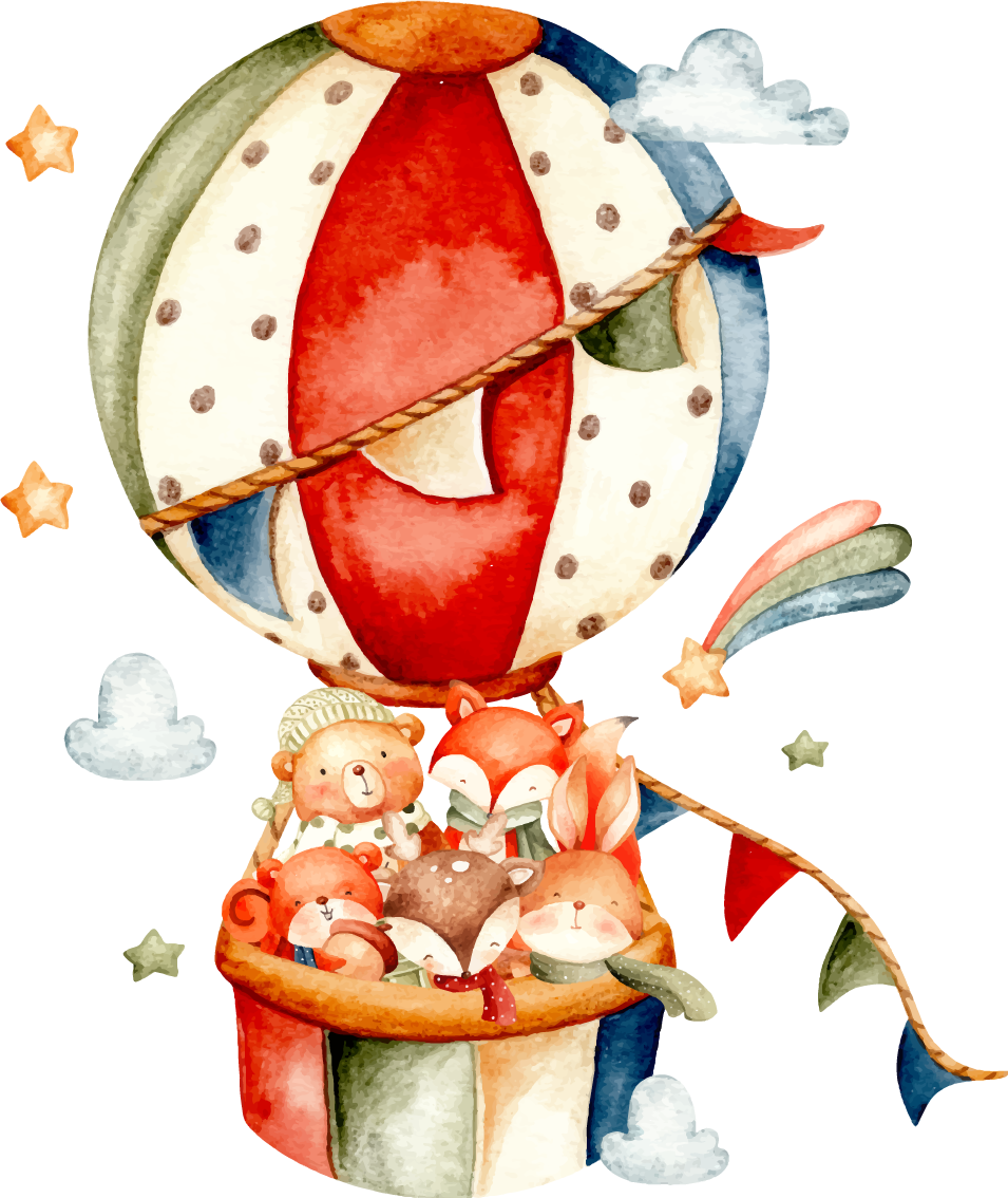 Vinylmatta djur med djur hängande på färgglada luftballonger - Tenstickers