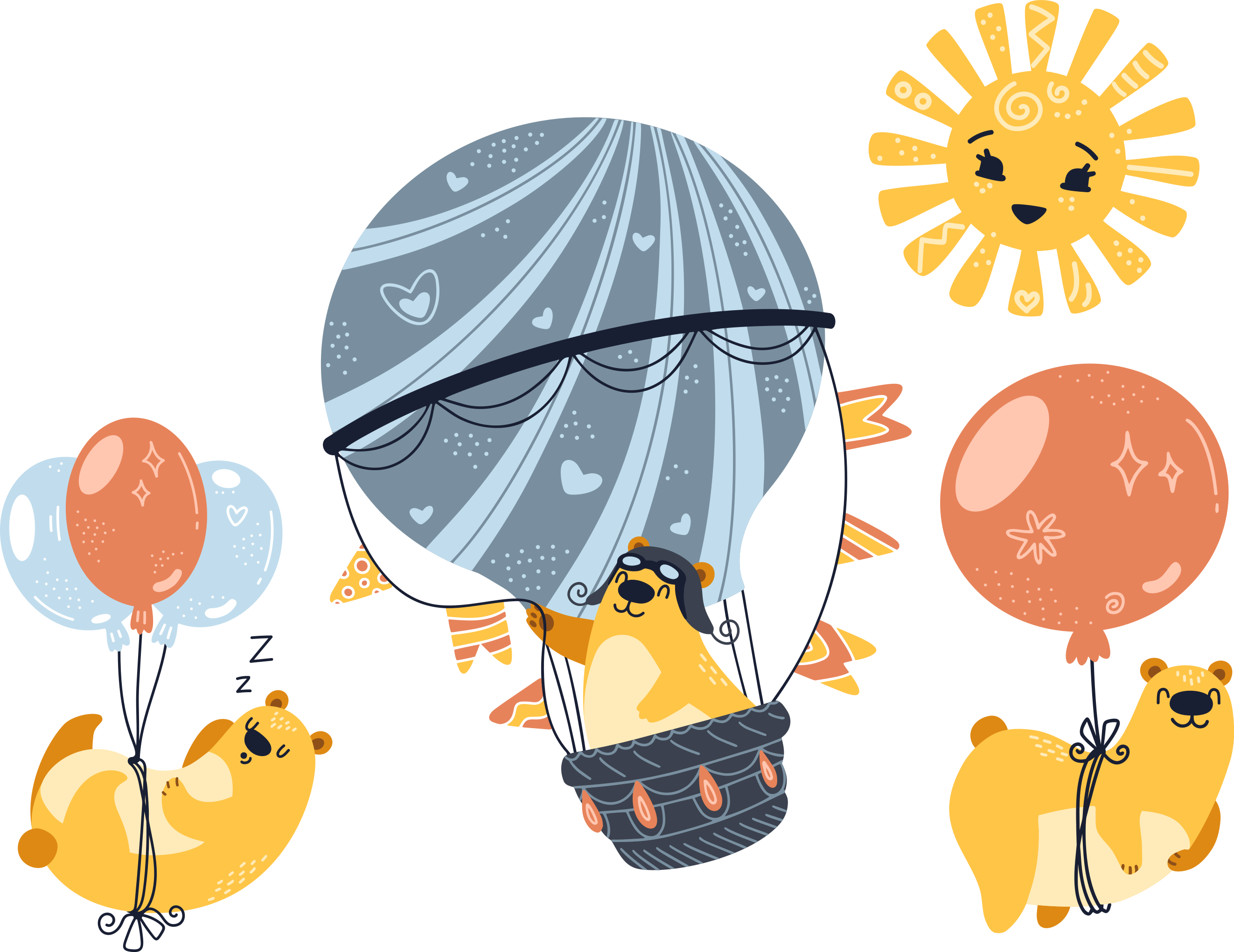 Vinylmatta djur med djur som hänger i ballonger - Tenstickers
