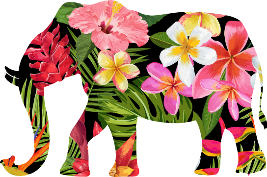 Vinylmatta djur blomster elefant silhuett - Tenstickers