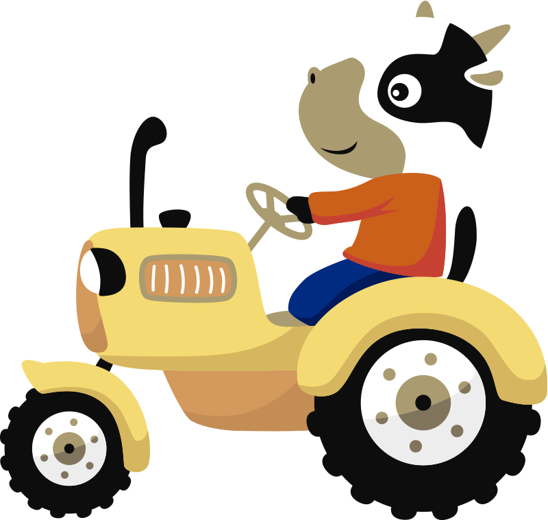 Vinylmatta djur ko på traktor - Tenstickers