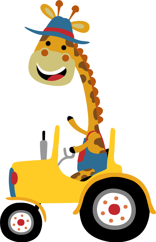 Vinylmatta djur glad giraff traktor - Tenstickers