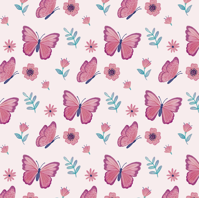 Vinylmatta djur fjäril blomsterkomposition - Tenstickers