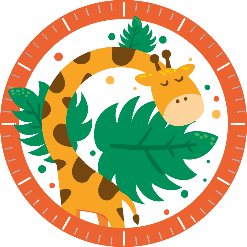 Vinylmatta djur barnklocka med giraff - Tenstickers