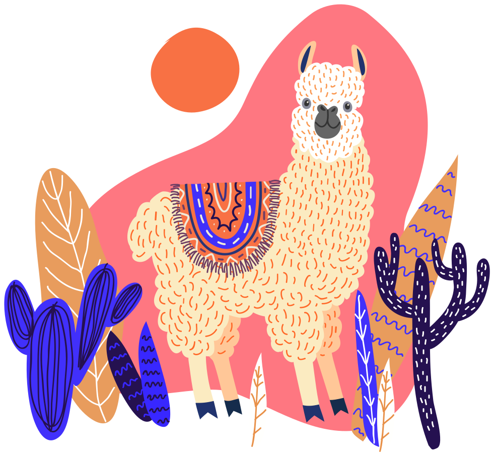 Vinylmatta djur peruan llama och kaktus - Tenstickers