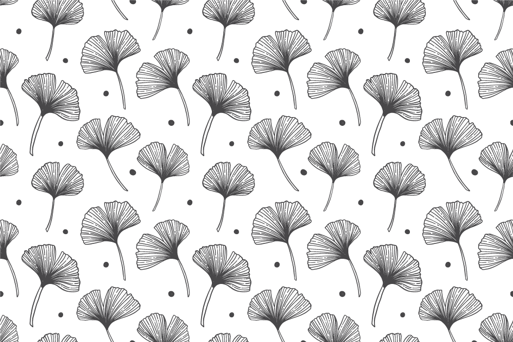 Vinylmatta blommor och växter gingko blad vit mönster - Tenstickers
