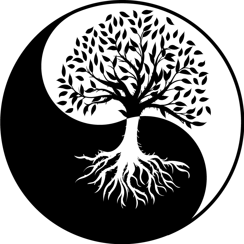Vinylmatta blommor och växter livets träd ying och yang - Tenstickers