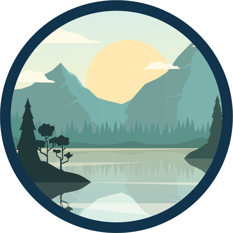 Vinylmatta blommor och växter silhuett bergsjö - Tenstickers