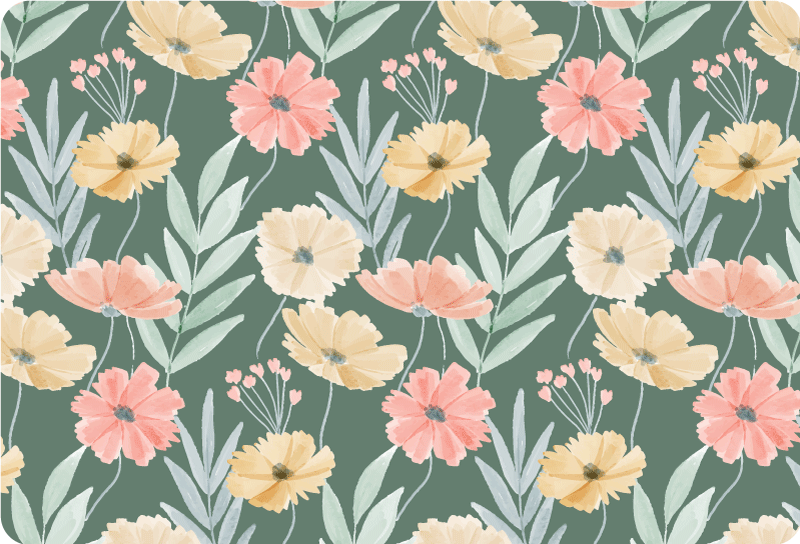 Vinylmatta blommor och växter akvarellmönster - Tenstickers