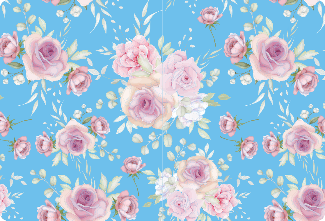 Vinylmatta blommor och växter rosor på blå bakgrund - Tenstickers