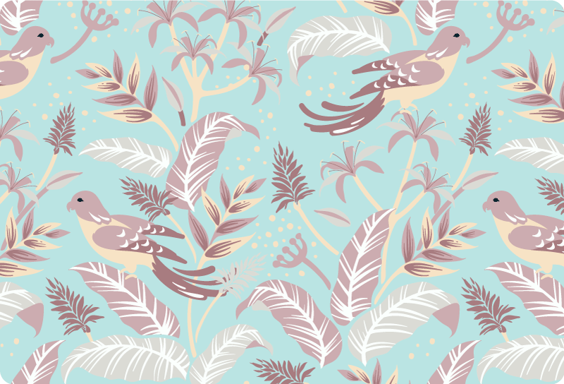 Vinylmatta blommor och växter blå och rosa mönster - Tenstickers