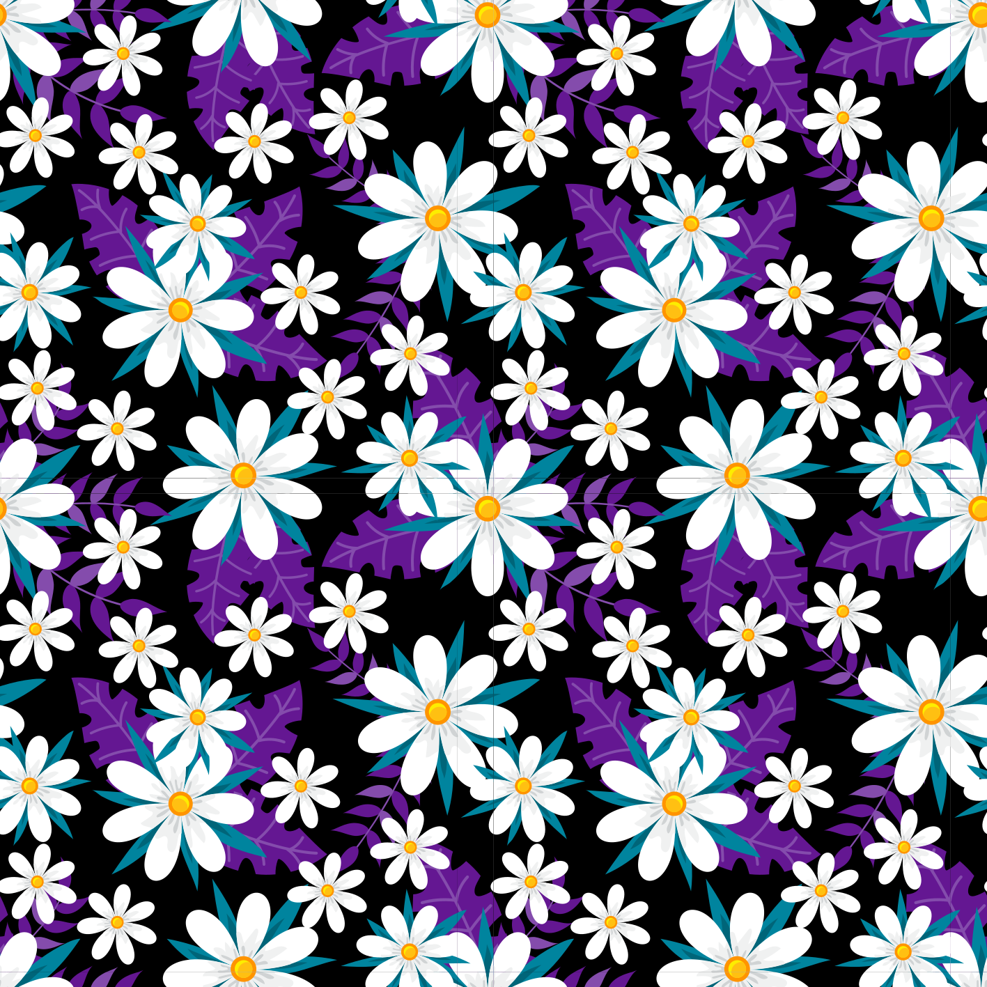 Vinylmatta blommor och växter blommor på svart bakgrund - Tenstickers