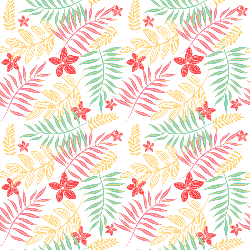 Vinylmatta blommor och växter med neondesign av blad - Tenstickers