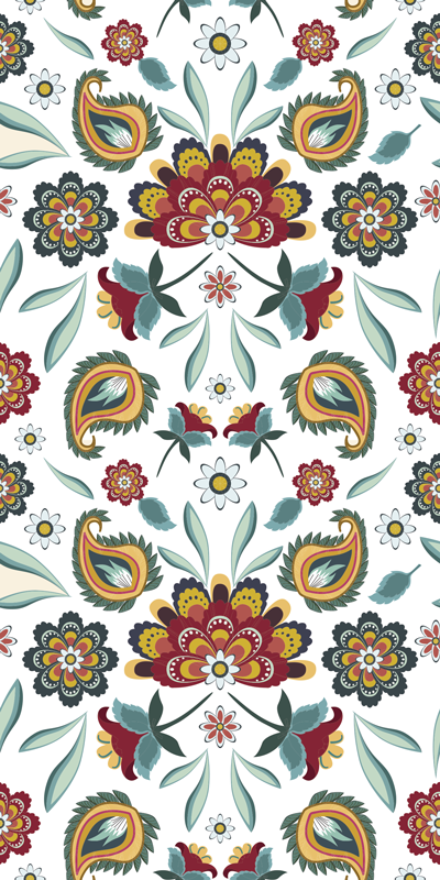 Vinylmatta blommor och växter etnisk blommig stil - Tenstickers