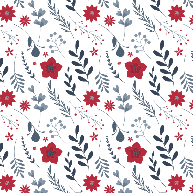 Vinylmatta blommor och växter i vitt och rött mönster - Tenstickers