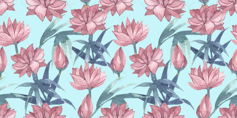 Blå akvarell vinylmatta blommor och växter - Tenstickers