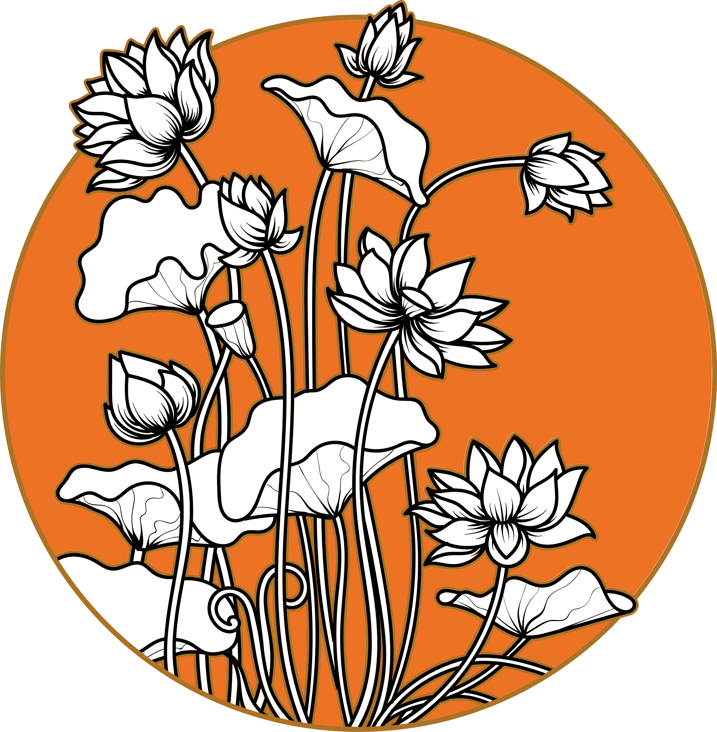 Vinylmatta blommor och växter lotusillustration japansk stil - Tenstickers