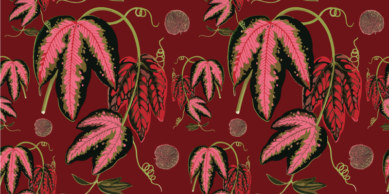 Vinylmatta blommor och växter röd maranta varma färger - Tenstickers