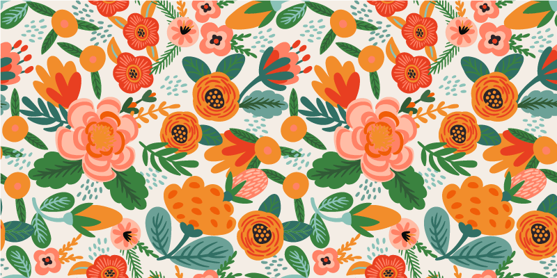 Vinylmatta blommor och växter röd och orange folkstil - Tenstickers