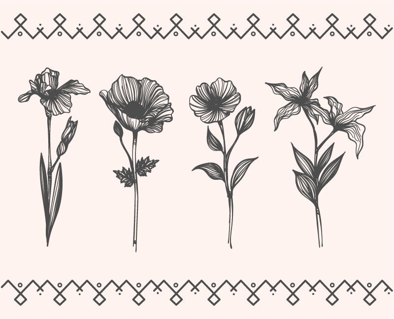 Vinylmatta blommor och växter realistisk vintage botanik - Tenstickers