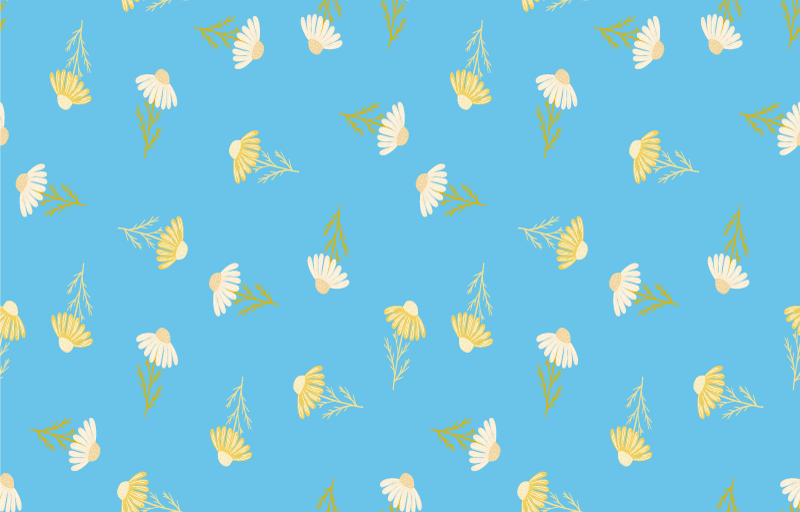 Vinylmatta blommor och växter prästkrage blå bakgrund - Tenstickers