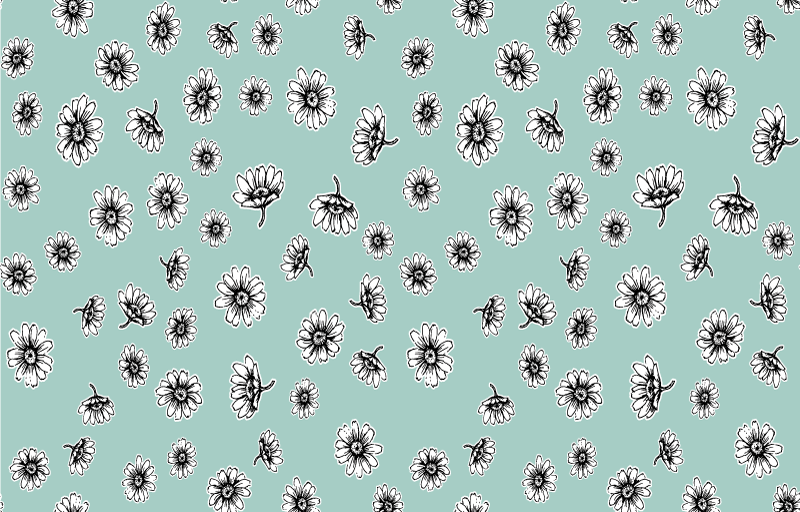 Vinylmatta blommor och växter söt mönster med vit kamomill - Tenstickers