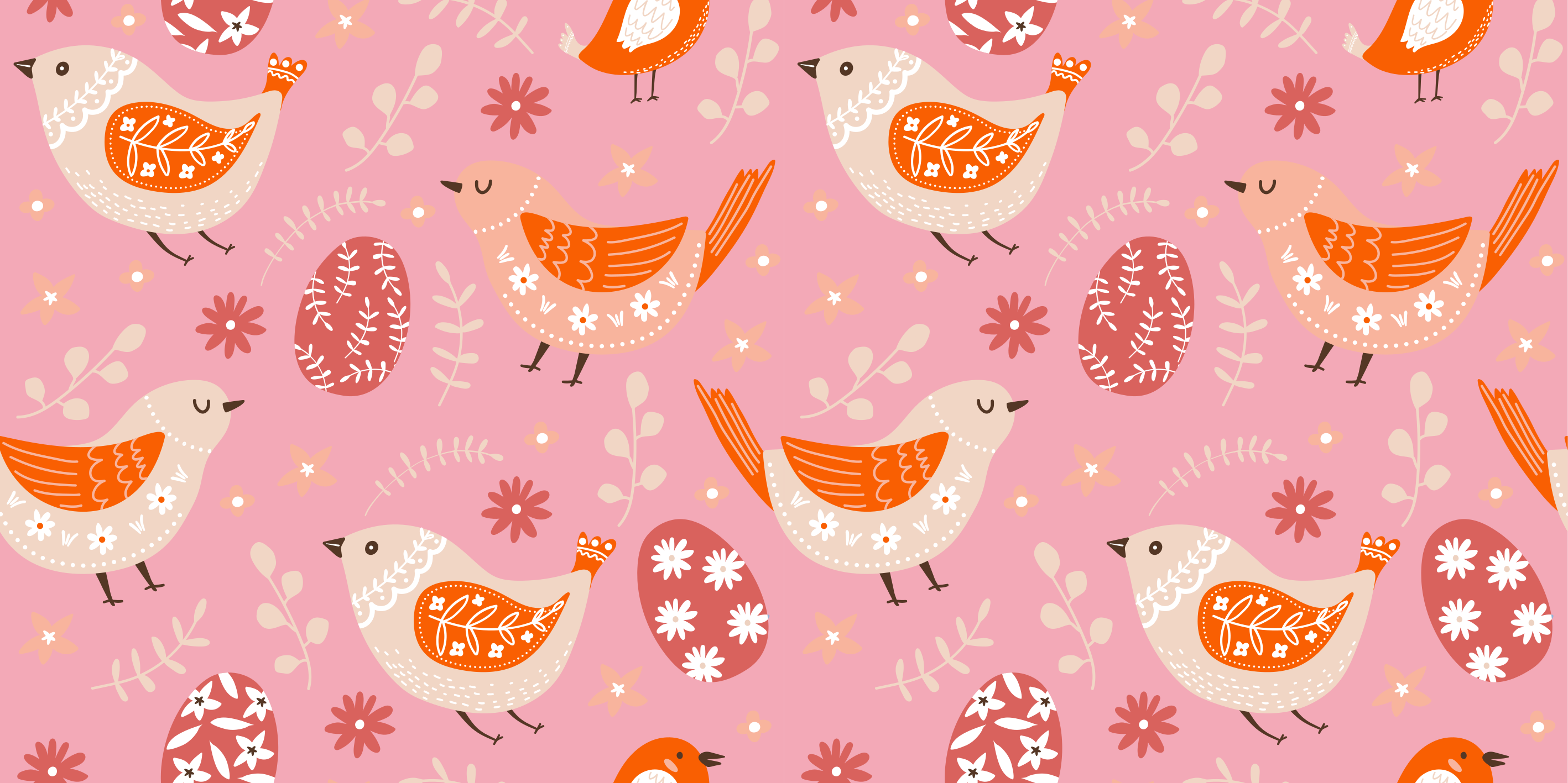 Vinylmatta blommor och växter med fåglar i rosa mönster - Tenstickers