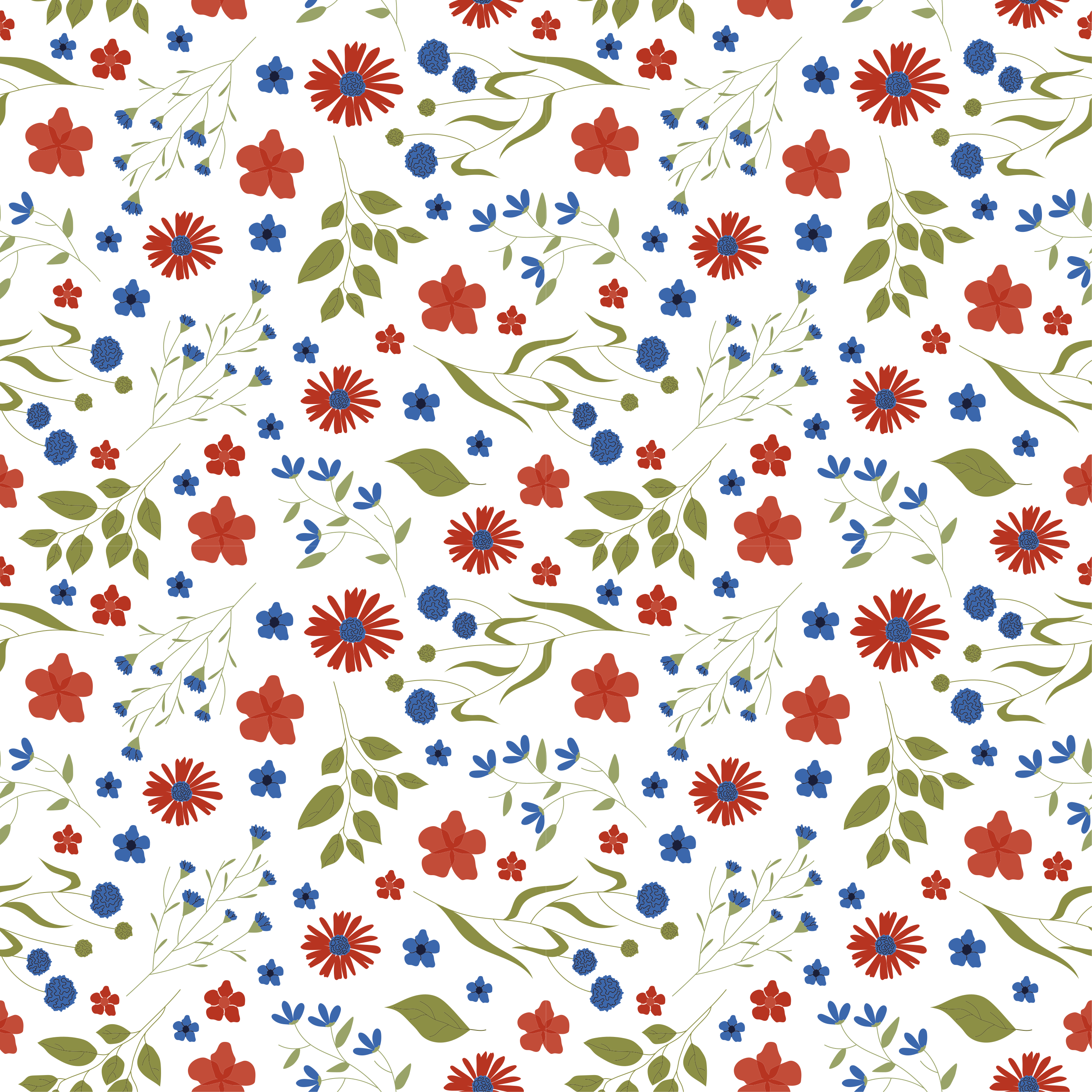 Vinylmatta blommor och växter blåa och röda mönster - Tenstickers
