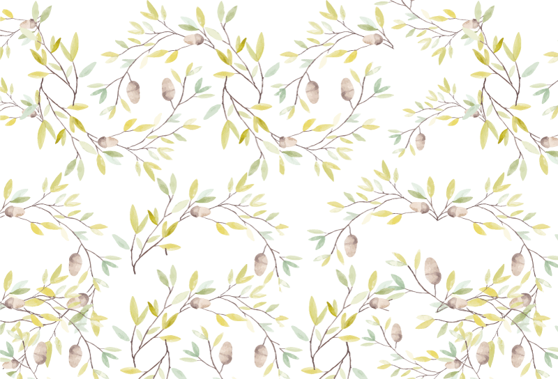 Vinylmatta blommor och växter akvarell gröna blad - Tenstickers