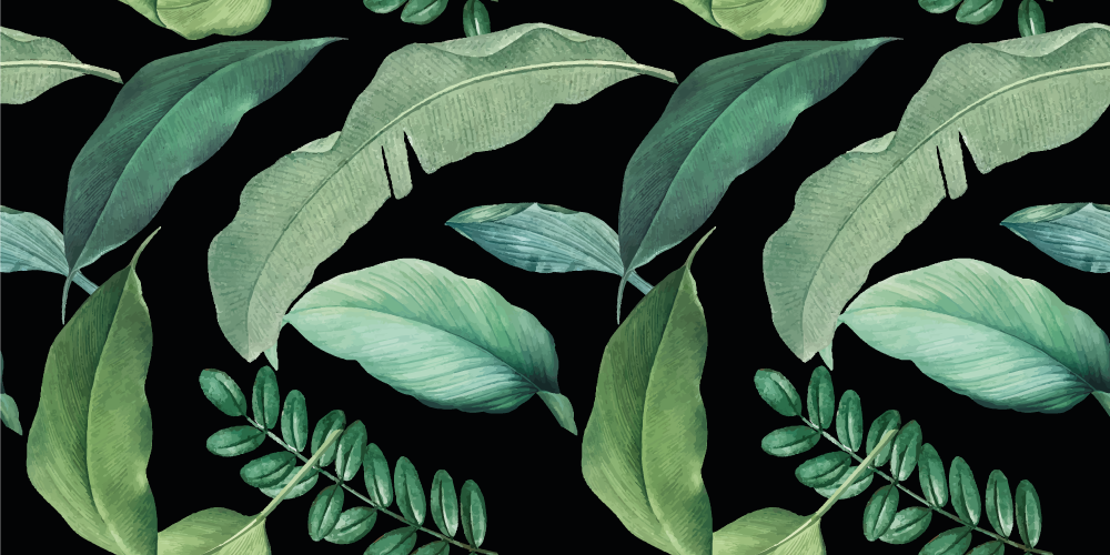 Vinylmatta blommor och växter mörkgrå skogslöv natt - Tenstickers