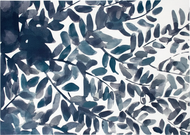 Vinylmatta blommor och växter blå akvarellbladmönster - Tenstickers