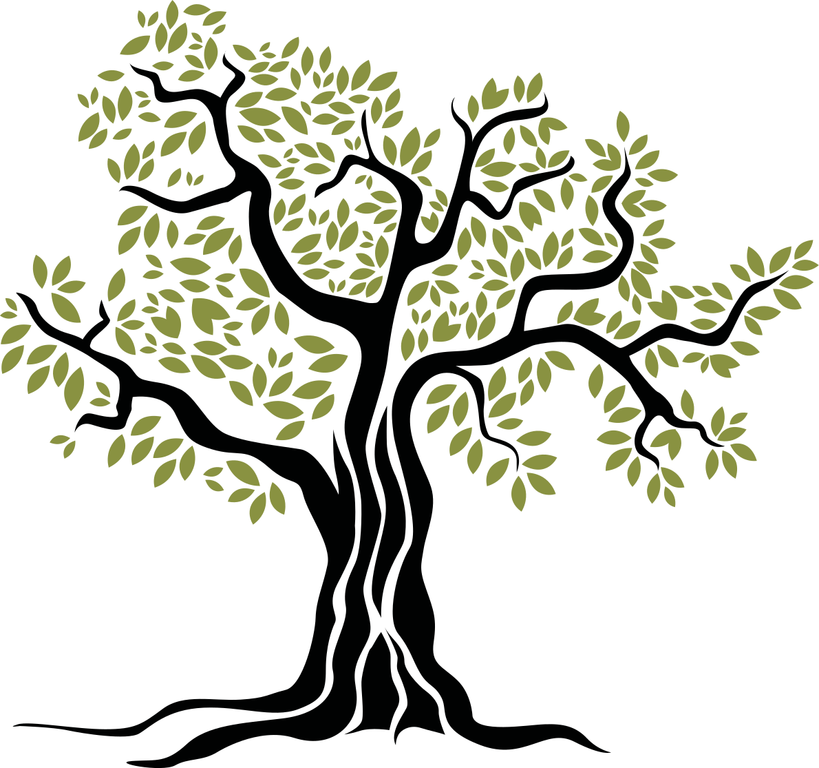 Vinylmatta blommor och växter svart olivträd grönblad - Tenstickers