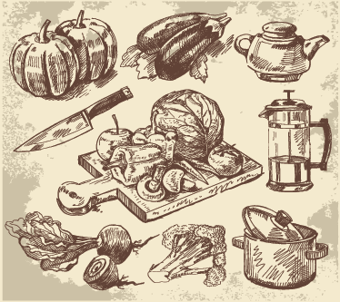 Vintage illustration vinylmatta kök - Tenstickers