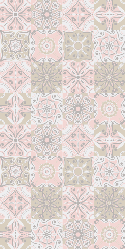 Vinylmatta kök rosa och grå platta - Tenstickers