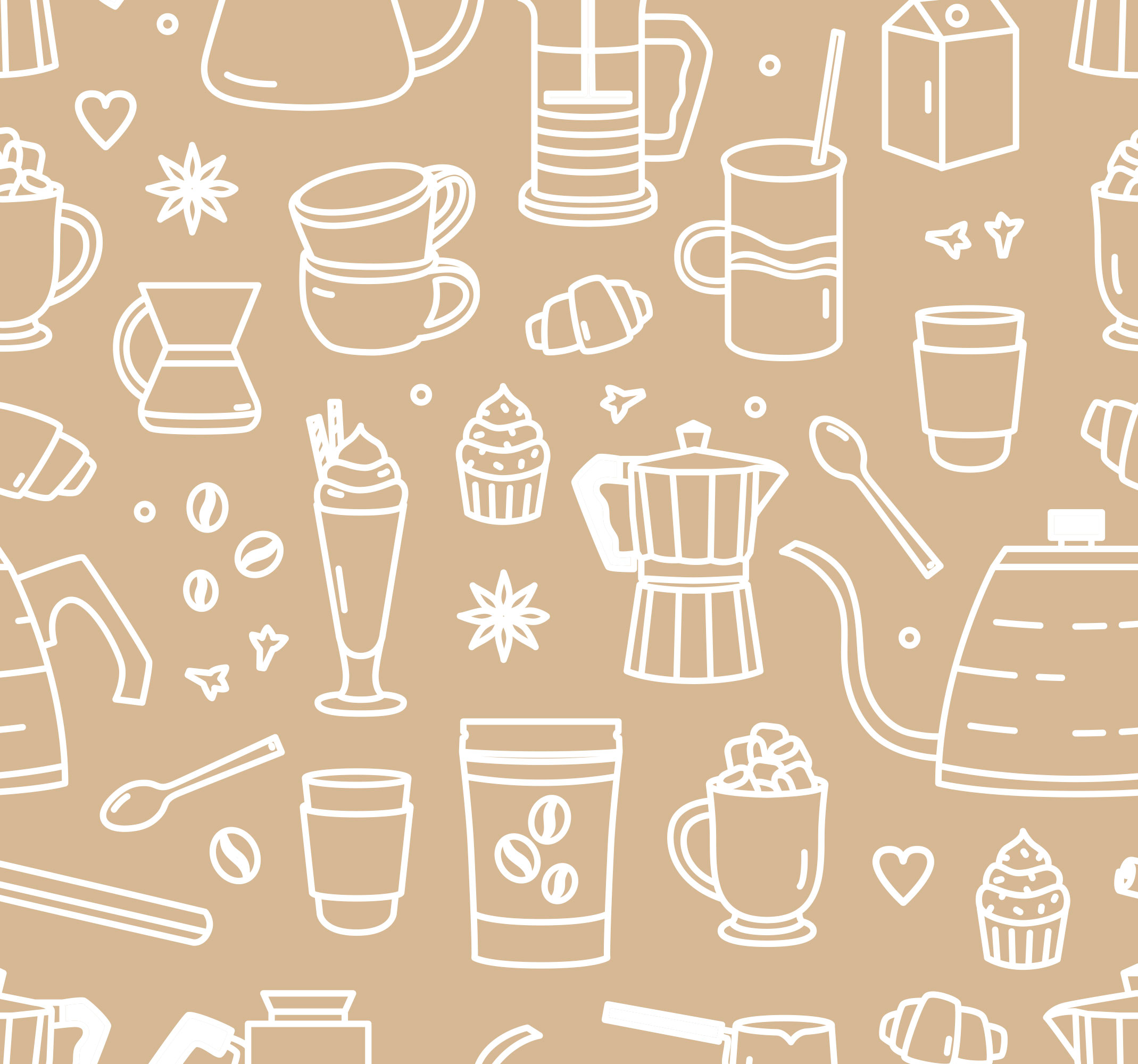 Vinylmatta kök mönster av kaffekoppar och glas - Tenstickers