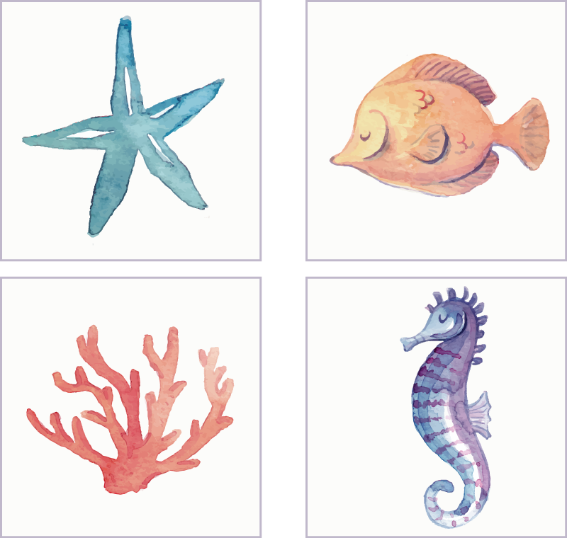 Vinylmatta badrum marina djur - Tenstickers