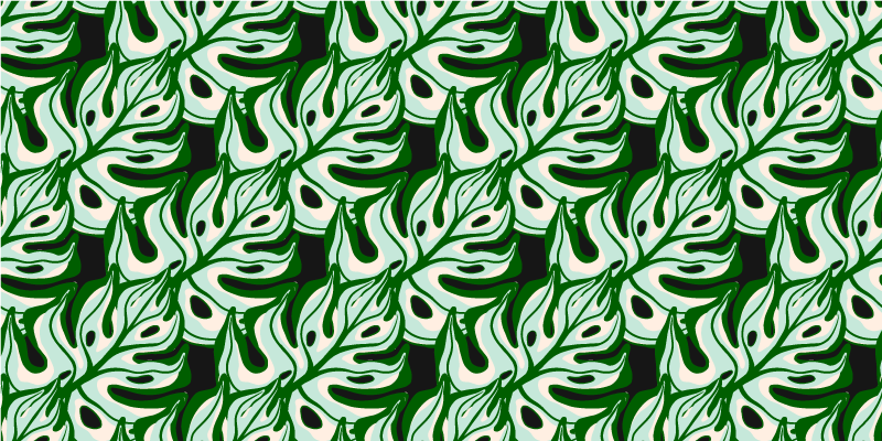 Vinylmatta blommor och växter svart och grön mönster - Tenstickers