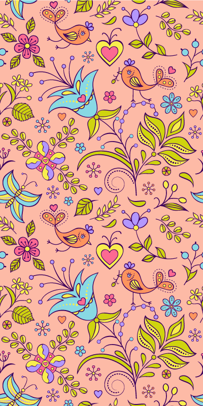 Vinylmatta blommor och växter med fåglar och fjärilar - Tenstickers