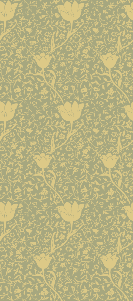 Vinylmatta blommor och växter i guld och grönt mönster - Tenstickers