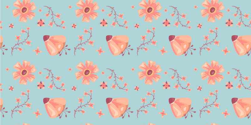 Vinylmatta blommor och växter orange blommor blå bakgrund - Tenstickers